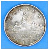 1953 Canadian Silver Dollar Coin