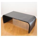 Black Glass Top Coffee Table w Wooden Leg Sides