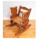 VTG Solid Wood & Painted Teddy Bear Rocking Chair