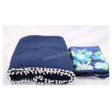 Queen Navy Quilted Bedspread w Floral Towels
