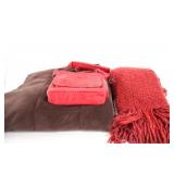 Single Throw Blanket, Fringe Shawl & Red Hand Bag