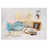 Crocheted Babies Blankets, Dishes & Mickey Mouse