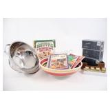 Napkin Holders, Salad Bowl w Colander & Cook Books