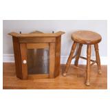 Farmhouse Stool w Petite Corner Cupboard