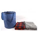 Folding Nylon Hamper & Single Throw Blankets
