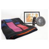 Geometric Patterned Blanket, Lava Figurine,Artwork