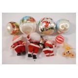 VTG Santa Claus Figurines & Silk Ball Ornaments