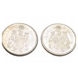 1965 & 1966  Canada Fifty Cent Silver Coins
