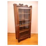 Victorian Tiger Oak Single Door Curio Cabinet& Key