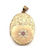 Victorian Era Gold Filled Locket, Gemstone &Pearl