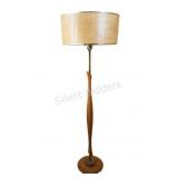 Mid Century Tapered Wood Double Drum Floor Light