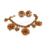 Vintage-Style Charm Bracelet & Matching Earrings