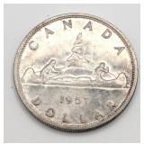1957 Canada One Dollar Silver Coin