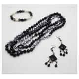 Beaded Necklace, Bracelet & Chandelier  Earrings