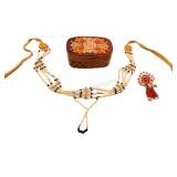 Traditional Porcupine Quill Choker, Bead Pendant