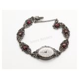 835 Silver & Garnet Ladies Wrist Watch