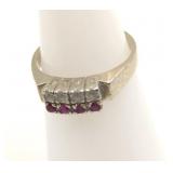 (585)  14K White Gold w Diamonds & Rubies RIng