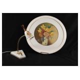 VTG Metal Floral Lamp w Framed Print
