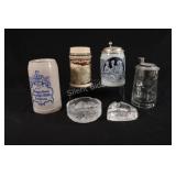 Ceramic & Glass Tankards w Crystal Ashtray