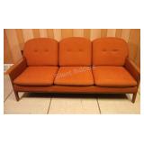 VTG Danish Teak Frame Vibrant Orange Sofa