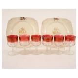 Ruby Red Thumbprint Glasses, H&K Tunstall Plates