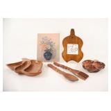 VTG Hand-Carved Monkey Wood Serving Trays w Print