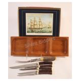Teak Sectional Tray, Placemats,Carving & Knife Set