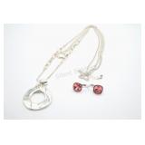 Multi Strand Silvertone Necklace w Earrings