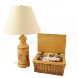 Ceramic Table Lamp w Wicker Basket w Wood Lid