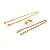 Trifari Clip On Earrings w Gold Link Necklaces