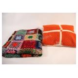 Hand Crocheted Patch Throw w Toss Cushion