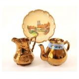 WADE Copper Lustre Pitcher,Gibsons Tea Pot & Plate