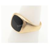 14K Yellow Gold, Flat Black Onyx Signet Ring