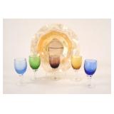 Jeannette Iris and Herringbone Bowl w Stemware