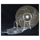 Etched Wheat Stalk Serving Platter &Crystal Basket