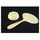French Ivory Mirror & Footed Vanity Container