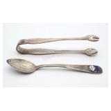 Antique Sterling Silver Spoon & Relish Tongs