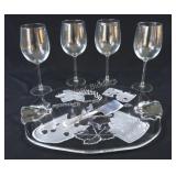 Pressed Glass 'Cheese' Platter w Stemware Glasses
