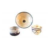 Pottery Serving Bowl, Lidded Garlic Set & Jam Jar