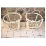 1980's Bamboo / Rattan Side Tables w Glass Tops