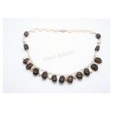 Smokey Quartz Beads w Fresh Water Pearl Necklace