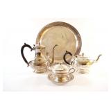Silverplate Coffee, Tea Service Set w Sauce Bowl