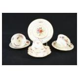 Bone China Tea Cups w 1830 Painted Tea Pot Trivet