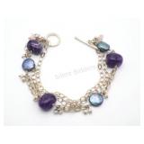 Amethyst & Fresh Water Pearl in Silver Bracelet