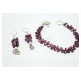 Sterling SIlver Red Garnet Bracelet & Earring Set