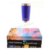 ETI Travel Mug w Joohn Grisham Hard Cover Books