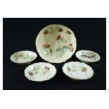 1909 Painted Footed Berry Bowl Set w 4 Bowls