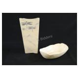 Ceramic / Clay Vase w Leaf - Shape Trinket Dish