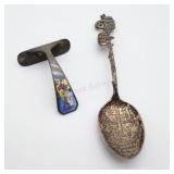 Antique Sterling Silver Bear & Child's Food Pusher