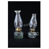 Antique Green Glass & FInger Kerosene /Oil  Lamps